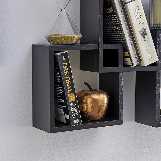 Danya B. Decorative Wall Mount Floating Intersecting Cube Accent Wall Shelf (Black)