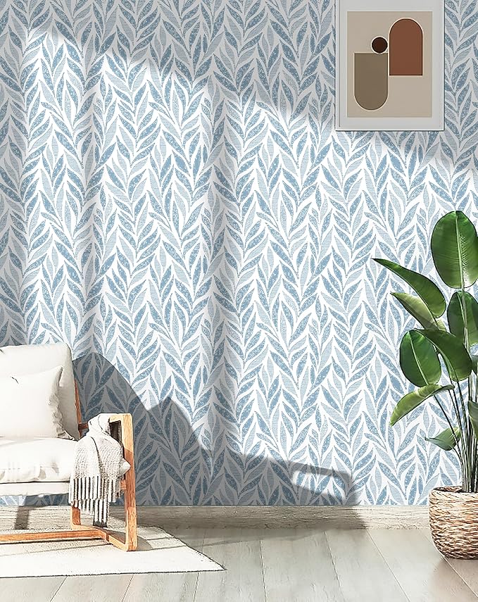 Safiyya Peel and Stick Wallpaper Boho Contact Paper Peel and Stick Modern Bathroom Wall Paper for Bedroom Blue and White Wallpaper Self Adhesive Removable Vinyl Roll 118