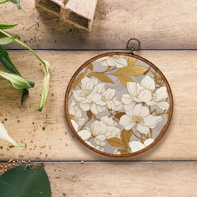 KSDUT Aesthetic Flower Retro Beige Wall Art Decor - Botanical Neutral Mid Century Modern Wall Art Canvas Frame Hanging Prints, Vintage Landscape Round Wall Art Decor for Home Decorations 10