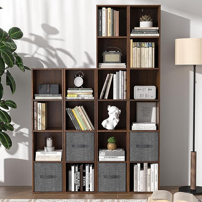6 Cube Storage Organizer, 6 Tier Cube Low Bookcase Freestanding Storage Display Organizer, Three-Cubes Open Shelf Bookshelf for Home Office (Dark Brown,Black Walnut, 6-Cube)