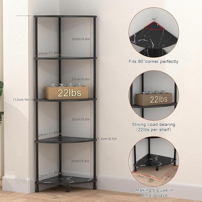 Book Shelf Corner Shelf, 5 Tier Corner Bookshelf Display for Living Room Decor, 44.1