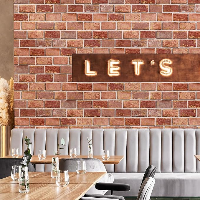JiffDiff Brick Wallpaper Peel and Stick, Removable Vintage Self Adhesive Wallpaper Renter Friendly Textured Stick on Wallpaper Contact Paper （17.3