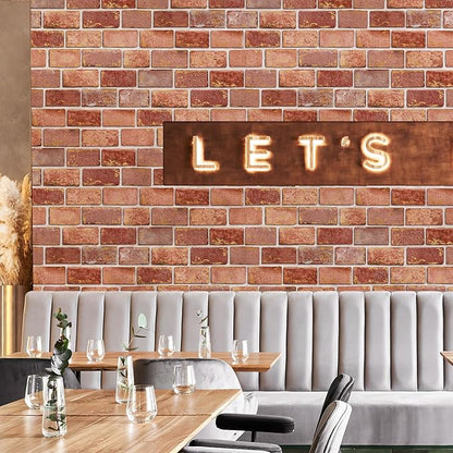 JiffDiff Brick Wallpaper Peel and Stick, Removable Vintage Self Adhesive Wallpaper Renter Friendly Textured Stick on Wallpaper Contact Paper （17.3" x 800" Red Brick）
