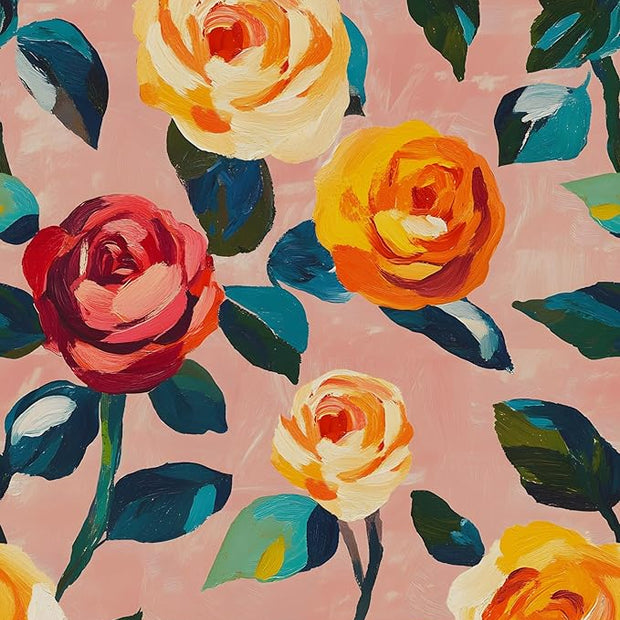 Pink Floral Wallpaper Peel and Stick, Watercolor Orange/Yellow Rose Contact Paper 17.5" x 118", Boho Wall Paper Self Adhesive Waterproof Removable for Girl Bedroom Shelves Cabinet Drawer Table Decor