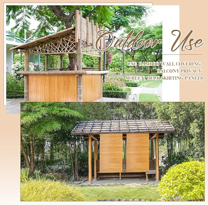 Juexica 2 Pcs Natural Bamboo Wall Panel 4 x 2 ft Bamboo Covering Renewable Pole Wrap Fencing Wainscoting Room Divider for Interior Wall Decoration Bedroom Living Room Ceiling Tiles Outdoor Kitchen
