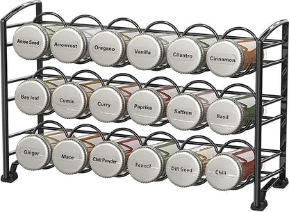 Deco Brothers Spice Rack Stand holder with 18 Bottles and 48 Labels, Black