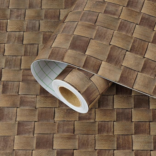 Dark Brown Rattan Wallpaper Peel and Stick Vintage Woven Contact Paper Vinyl Faux Cane Wallpaper Non-Textured Natural Rattan Contact Paper for Cabinets Shelf Liners Bathroom Walls 15.8" x 80"