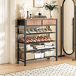 Kitstorack Shoe Rack, 5 Tier Shoe Organizer for 12-16 Pairs of Shoes, with 2 Drawers, 3 Fabric Shelves and Wooden Top, Shoe Rack for Closet Entryway, Rustic Brown
