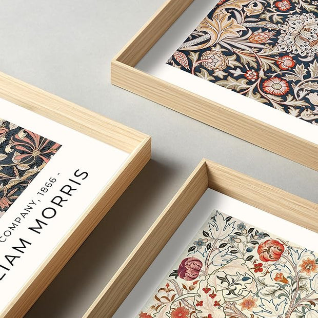 Framed William Morris Canvas Wall Art,Floral Pattern Vintage Poster Wall Decor,16x12IN High Framed Wood Design Prints,Minimalist Classic Decor Aesthetic for Living Room,Bedroom,Bathroom Set of 3