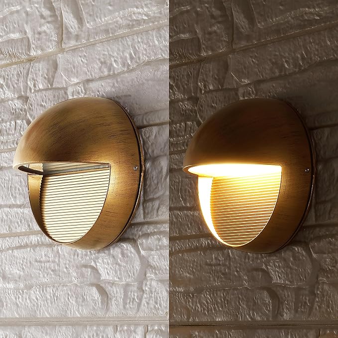 JONATHAN Y 6.25" Antique Gold Modern Round Outdoor Integrated LED Wall Sconce Light, Metal/Glass Waterproof Exterior Downlight for Porch, Patio, and Entryway, ETL Listed (JYL7441B)