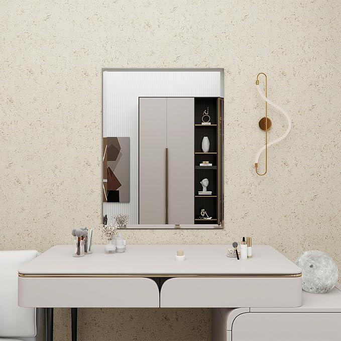 Rectangular Beveled Bathroom Mirrors, 22X30 inch Square Frameless Mirror, Rectangular Frameless Mirrors，Beveled Bathroom Mirror。