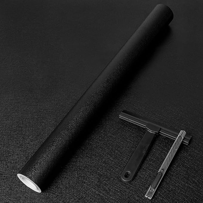 practicalWs Black Wallpaper Peel and Stick with Tools, Matte Black Contact Paper Self-Adhesive and Removable 17.7'' x 590.5'', Thickened Wall Paper for Cabinets, Drawers and Countertop