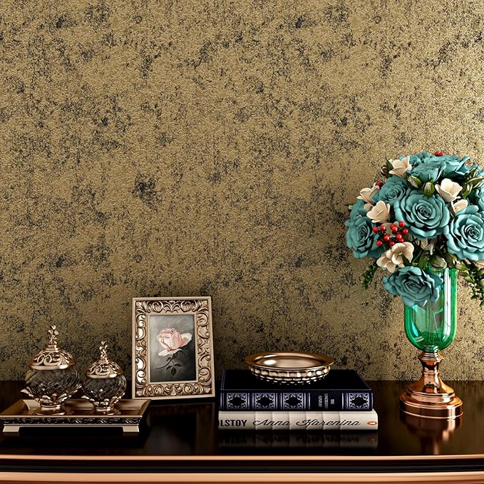 Stickyart Gold Metallic Peel and Stick Wallpaper Removable Thick Waterproof Luxury Textured Gold Contact Paper for Kitchen Countertops Cabinet Backsplash Vintage Gothic Vinyl Roll for Bedroom 12