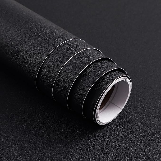 15.7" x 394"Black Wallpaper Matte Black Contact Paper Self Adhesive Peel and Stick Wallpaper Removable Vinyl Film Decorative for Desk Wallcovering Furniture Countertop Cabinet