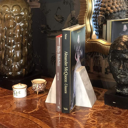 Fox Run Triangular 100% Natural Polished White Marble Bookends 4 x 3 x 6 inches