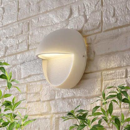 JONATHAN Y 6.25" White Modern Round Outdoor Integrated LED Wall Sconce Light, Metal/Glass Waterproof Exterior Downlight for Porch, Patio, and Entryway, ETL Listed (JYL7441D)