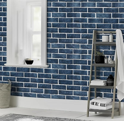 HeloHo 17.7" X 394" Blue Brick Wallpaper Peel and Stick Self-Adhesive Removable 3D Textured Wall Paper for Kitchen Backsplash Living Room Bedroom Decor