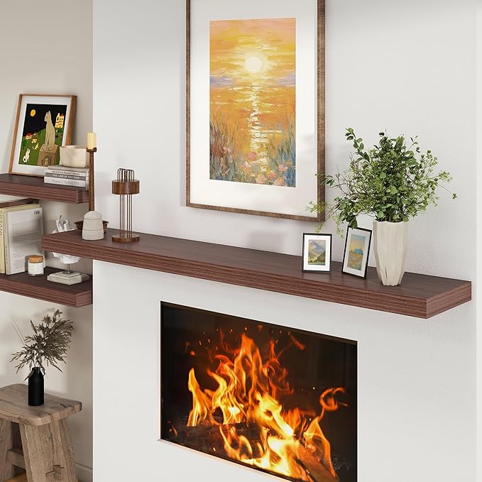 72 Inch Walnut Floating Shelf | 12 Inch Deep Floating Shelves Set of 1 | 72