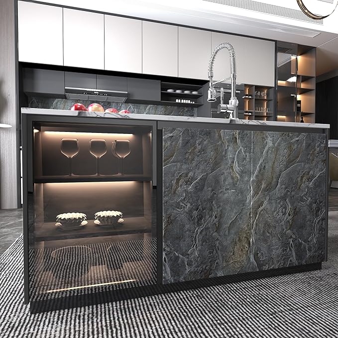 Gray Marble Contact Paper Kitchen Counter Top Wrap Peel and Stick Waterproof Wallpaper Removable Self-Adhesive Glossy Vinyl Roll Wall Paper for Bathroom Sink Table Locker 16x118 inch