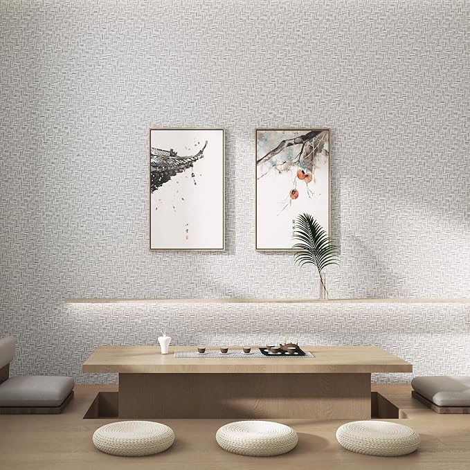 Haimin Fabric Wallpaper Textured Contact Paper (24in X 393in) Grasscloth Wallpaper Peel and Stick Faux Linen Wall Paper Waterproof Vinyl Self Adhesive (Light Gray)
