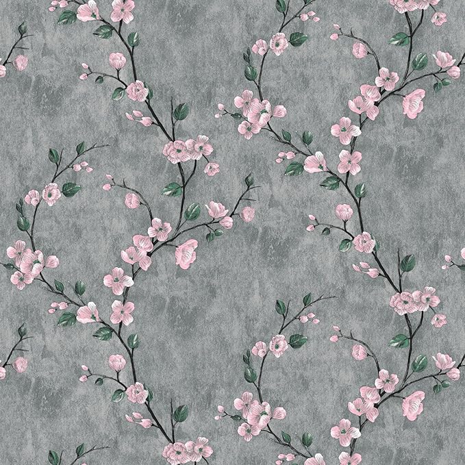 Floral Peel and Stick Wallpaper Flower Tree Contact Paper A Set of 17.5"x480" Self Adhesive Removable Modern Grey Wall Paper Decorative Wall Covering Countertop Vinyl Film Roll