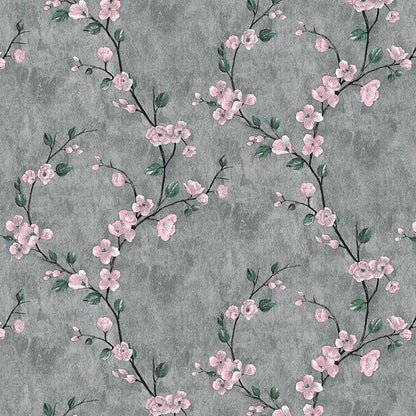 Floral Peel and Stick Wallpaper Flower Tree Contact Paper A Set of 17.5"x480" Self Adhesive Removable Modern Grey Wall Paper Decorative Wall Covering Countertop Vinyl Film Roll