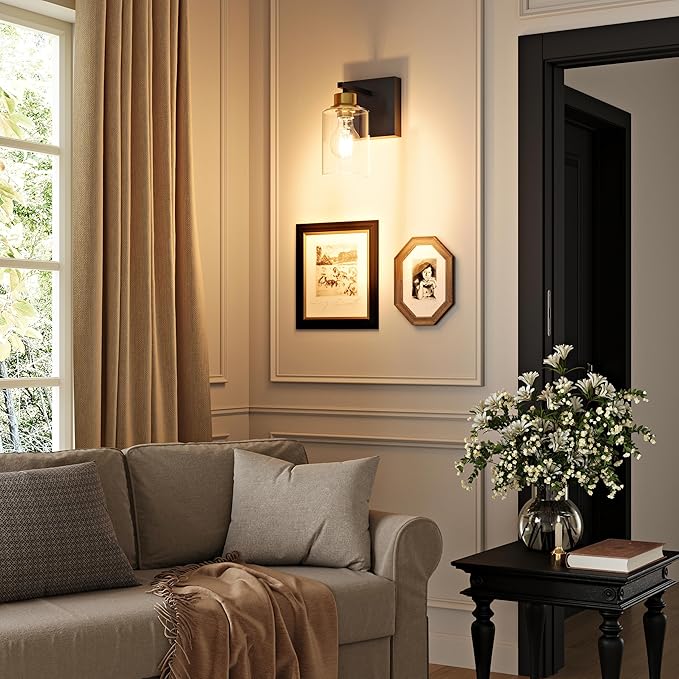 Battery Operated Wall Sconce Set of 2, Black & Gold Rechargeable Wall Lights with Timer Function, Easy Install Dimmable Wireless Wall Lamps for Living Room, Bedroom, Hallway, Entryway Decor 3000K