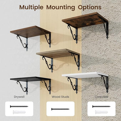 RICHFOCUS 12 Inch Deep Floating Shelves for Wall, 16" W x 12" D Black Wood Wall Shelves Set of 2, Wide Floating Shelves for Living Room, Bedroom, Kitchen, Bathroom and Decor Storage, Black