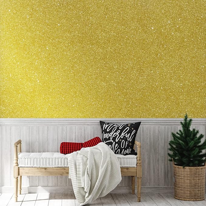 CHIHUT Gold Sparkle Contact Paper 15.7''x100'' Gold Glitter Wallpaper Peel and Stick Wallpaper Self Adhesive Removable Gold Wall Paper Roll Fabric Contact Paper for Cabinets Walls Gifts Bedroom