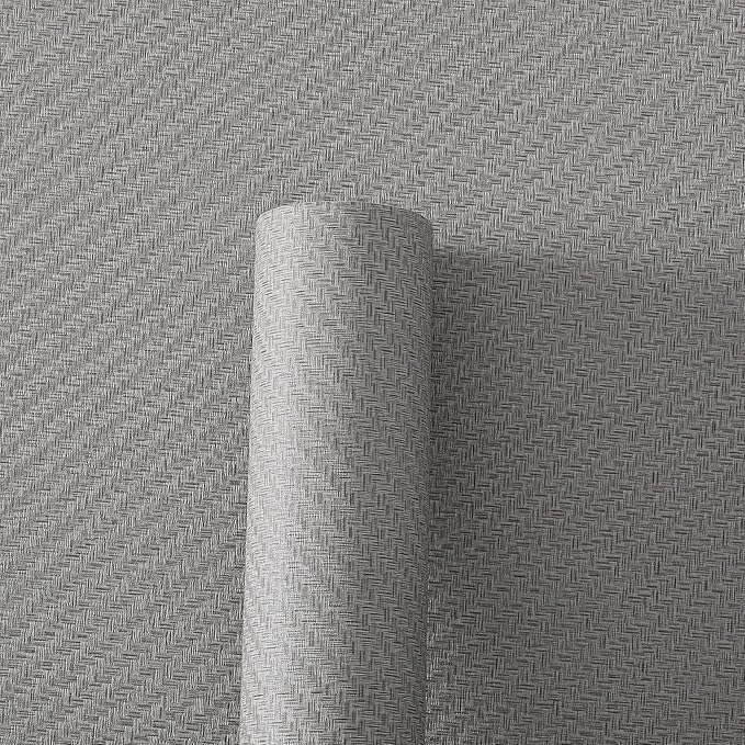 Haimin Fabric Wallpaper Textured Contact Paper (24in X 393in) Gray Grasscloth Wallpaper Peel and Stick Faux Linen Wall Paper Self-Adhesive Vinyl Looks Like Woven Straw