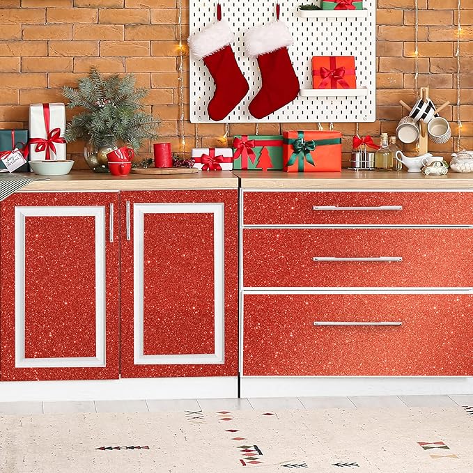 CHIHUT Red Glitter Wallpaper 15.7''x100'' Sparkle Glitter Fabric Peel and Stick Wallpaper Roll Self Adhesive Removable Red Glitter Contact Paper Decorative for Walls Dresser Vanity Photo Background