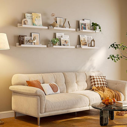 16’’White Floating Shelves for Wall with Anti-Crash Design Set of 6,Nursery Book Shelves for Room Decor/Storage/Display,Hanging Wall Shelves for Bedroom, Bathroom, Living Room,Kids Room