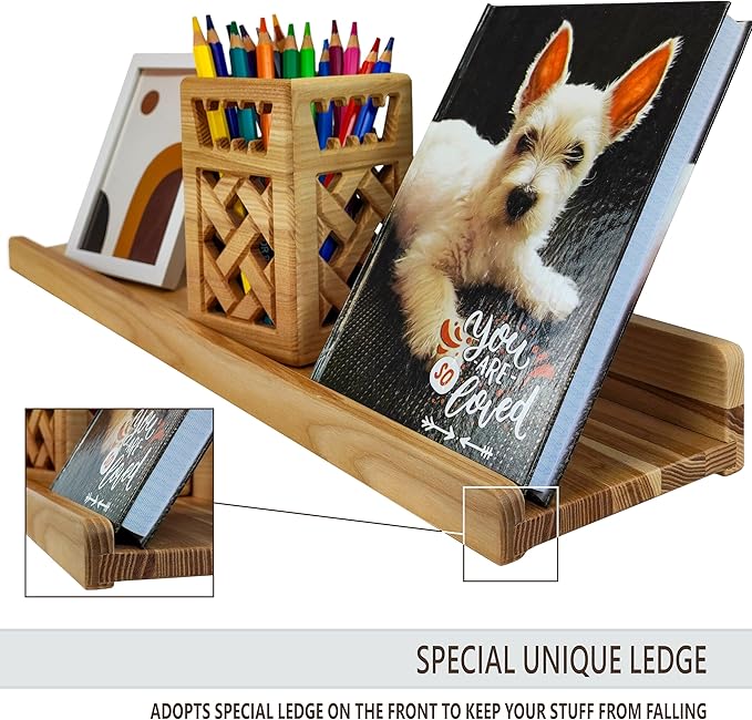 Handcrafted, Floating Shelves for Wall 5 inch, Waterproof, Wall Storage Shelves with Lip, Display Picture Ledge Shelf for Living Room Photo Frame, Natural Wood Hanging Book Shelves (Natural, Set 4)