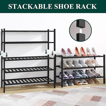 Smiry Bamboo Shoe Rack for Closet, 6 Tier Wooden Stackable Shoe Organizer, Free Standing Shoes Storage Shelf for Entryway, Front Door Entrance, Black