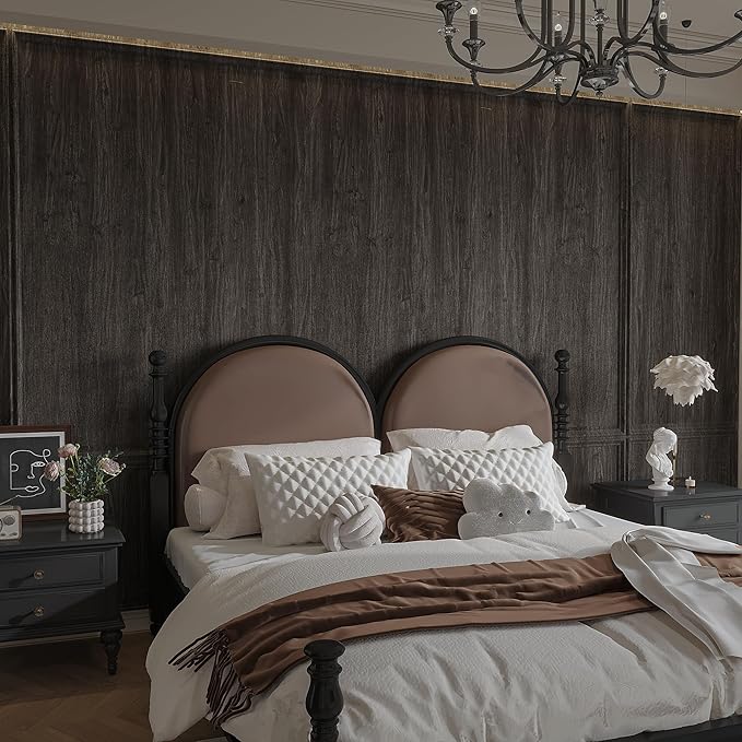 Dark Brown Wood Contact Paper Peel and Stick Wood Grain Wallpaper 15.74"x196" Air Guide Slot Design Self Adhesive Removable Wood Wrapping Paper Table Sticker Cover Wood Laminate Sheets Renter Friendly