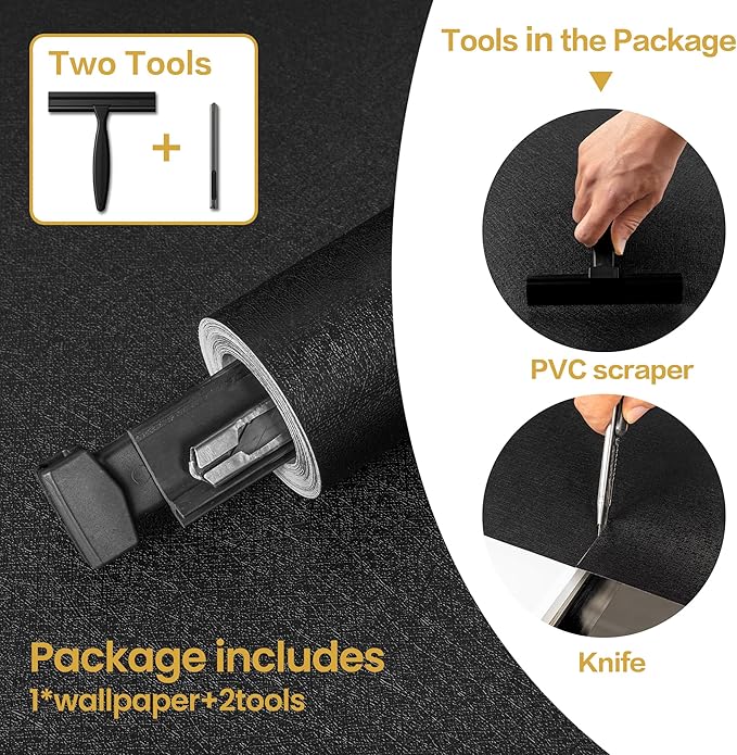 practicalWs Black Wallpaper Peel and Stick with Tools, Matte Black Contact Paper Self-Adhesive and Removable 17.7'' x 393.7'', Thickened Wall Paper for Cabinets, Drawer and Countertop