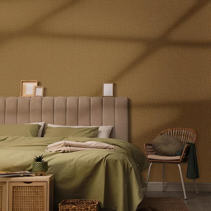 WADILE Grasscloth Peel and Stick Wallpaper 15.7in x 393.7in, Textured Contact Paper for Cabinets, Faux Linen Wall Paper Pull and Stick, Fabric Vinyl Wallpaper Self Adhesive Coffee
