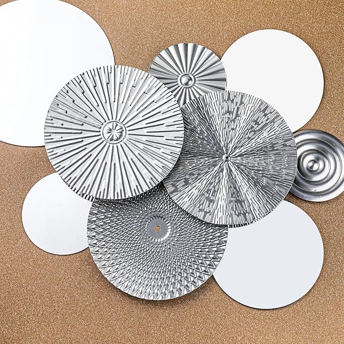 Blulu 9 Pcs Silver Mirror Wall Decor Metal Round Home Art Decor Decorative Modern Circle Mirror Wall Art Sculpture Hanging Decorations for Home Living Room Office