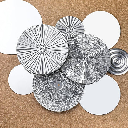 Blulu 9 Pcs Silver Mirror Wall Decor Metal Round Home Art Decor Decorative Modern Circle Mirror Wall Art Sculpture Hanging Decorations for Home Living Room Office