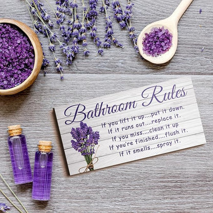 Jetec 2 Pieces Funny Bathroom Signs Bathroom Wall Decor Toilet Wall Accessories Farmhouse Toilet Rustic Wooden Signs, 12x6 Inch(Lavender Style)