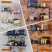 2 Pack Foldable Wall Shelf, Wall Mounted Garage Storage Shelves, Heavy Duty Wall Shelving Supports Up To 90 LBS. Floating Shelves With 4 Hooks Metal Storage Rack for Office, Kitchen and Laundry Room