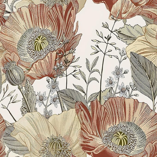 Livebor Floral Wallpaper Peel and Stick Boho Large Floral Peel and Stick Wallpaper Vintage Multicolor Flower Contact Paper 17.7'' x 118.1'' Self Adhesive Wall Paper for Bathroom Wall Covering Decor