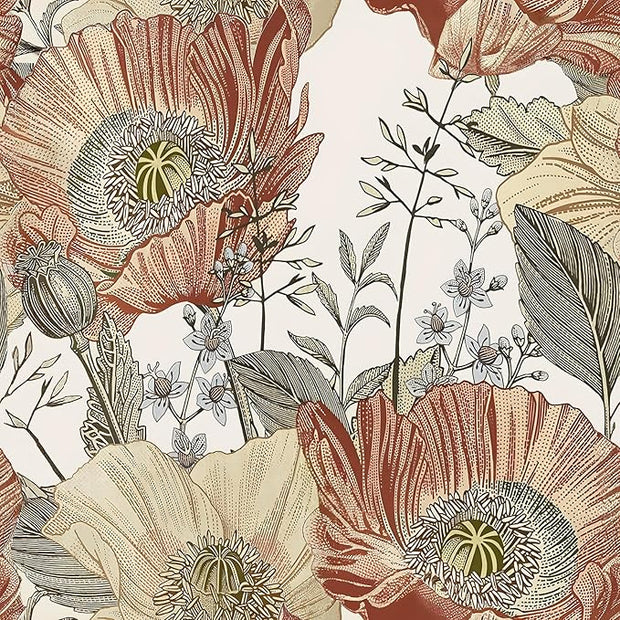 Livebor Floral Wallpaper Peel and Stick Boho Large Floral Peel and Stick Wallpaper Vintage Multicolor Flower Contact Paper 17.7'' x 118.1'' Self Adhesive Wall Paper for Bathroom Wall Covering Decor