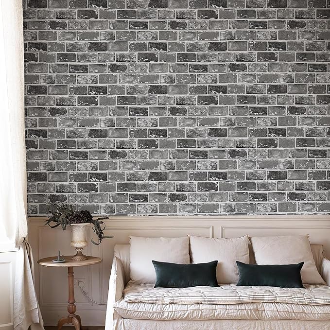 JiffDiff Brick Wallpaper Peel and Stick, Removable Vintage Self Adhesive Wallpaper Renter Friendly Textured Stick on Wallpaper Contact Paper （17.3