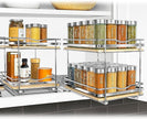LYNK PROFESSIONAL® Élite™ Pull Out Spice Rack Organizer for Inside Kitchen Cabinets - 8-3/8 inch Wide - Slide Out Drawer – Wood/Chrome Sliding Spice Organization for cabinet - Spice Racks - 2 Tier