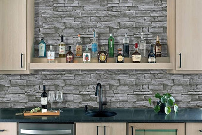 Timeet 17.7" x 393" 3D Grey Stone Wallpaper Peel and Stick Brick Self Adhesive Wall Paper Removable Waterproof Contact Paper for Bedroom Living Room Decor Vinyl Film Roll