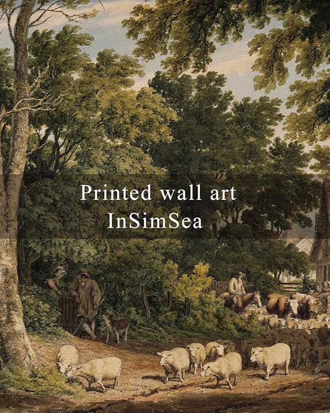 InSimSea Framed Canvas Wall Art Vintage Decor, Room Decor Classical Countryside Landscape Farmhouse Watercolor Painting Large Wall Art for Living Room Badroom Bathroom, 16