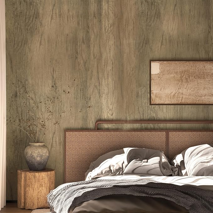 BOMENG 31.5x197in Extra Wide Dark Brown Wood Grain Contact Paper Peel and Stick Wallpaper Self Adhesive Matte Textured Wood Stick Paper Removable Waterproof for Cabinets Shelves Laminate Sheets