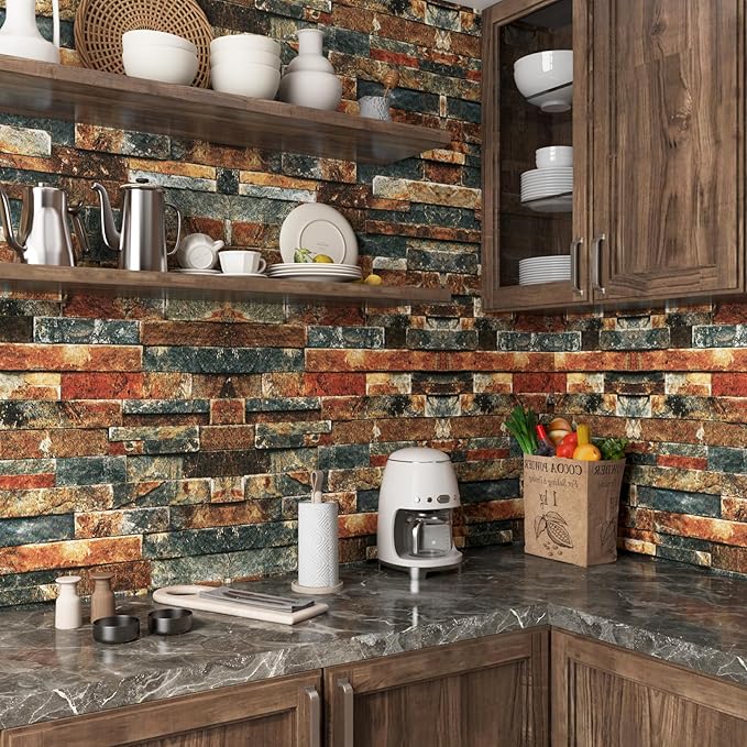 LaCheery Peel and Stick Brick Wallpaper Brown Blue Brick Removable Wallpaper 15.8