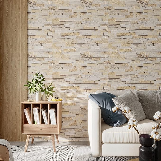 VEELIKE Slate Brick Wallpaper Peel and Stick Vintage Faux Brick Contact Paper for Dollhouse Fireplace Accent Walls 15.7''x354'' Self Adhesive Removable 3D Stone Wallpaper for Bedroom Bathroom Kitchen